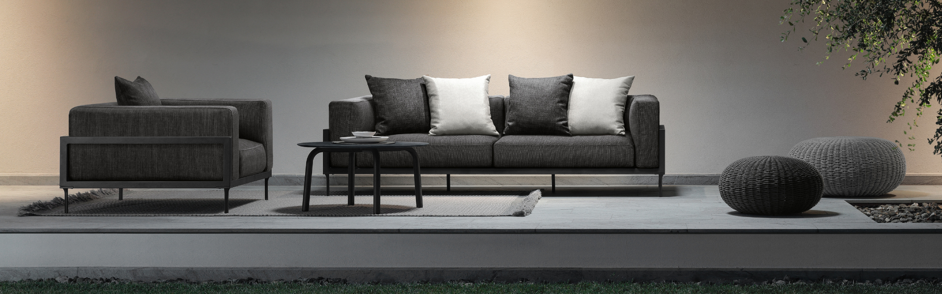 03 Talenti Cleo Soft Alu slider desktop 3 seater sofa living armchair poufs coffee table