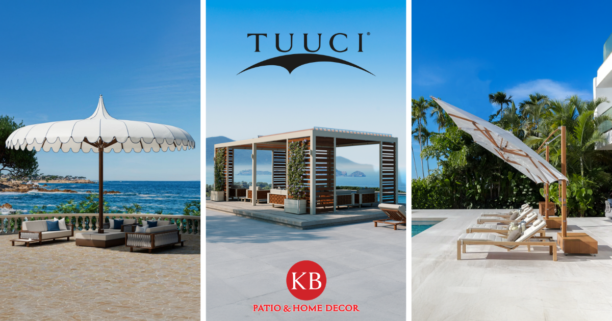 Tuuci Sail Furniture, Ocean Master Mega Max Voilare Umbrella, Solanox Cabana, Ocean Master Max Classic Cantilever. Experience Tuuci collection at KB Patio & Home Decor stores.