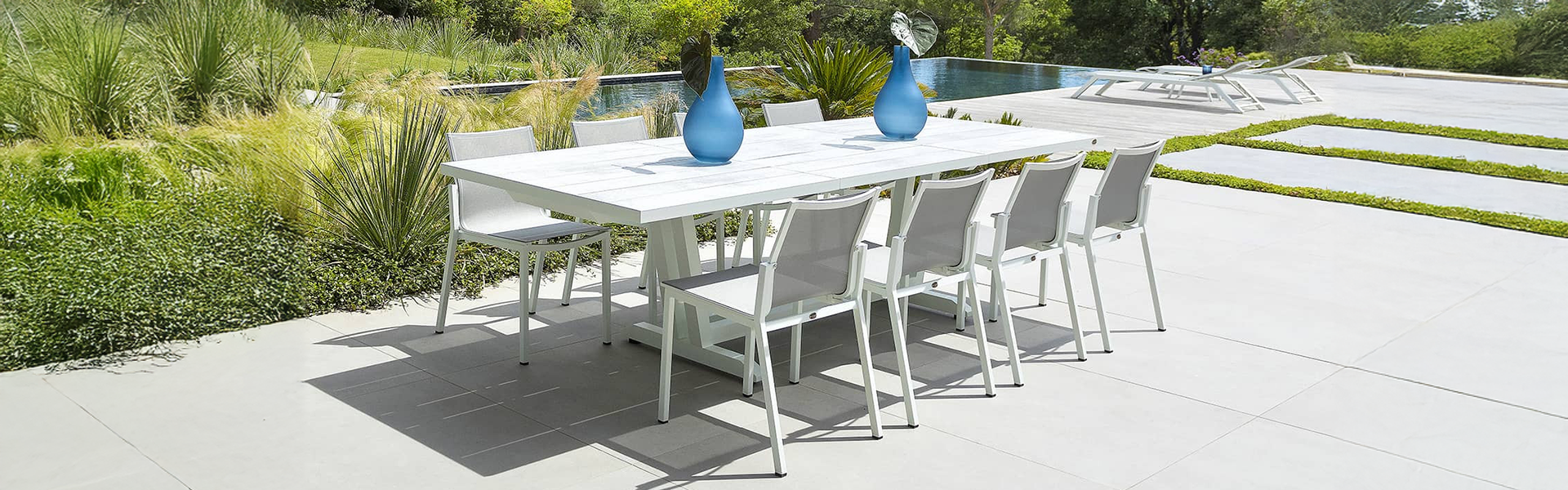 Les Jardins Amaka slider desktop 01 Extending table stackable chair