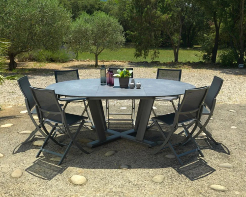 Les Jardins Hegoa Koton slider mobile 03 Round extendable table white folding chairs