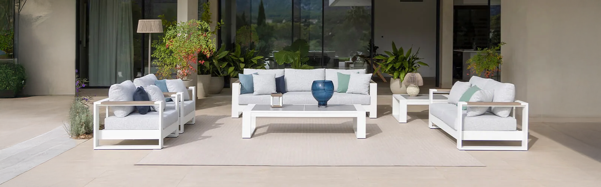 Les Jardins Rancho slider desktop 01 3 seats sofa comfort armchair coffee table