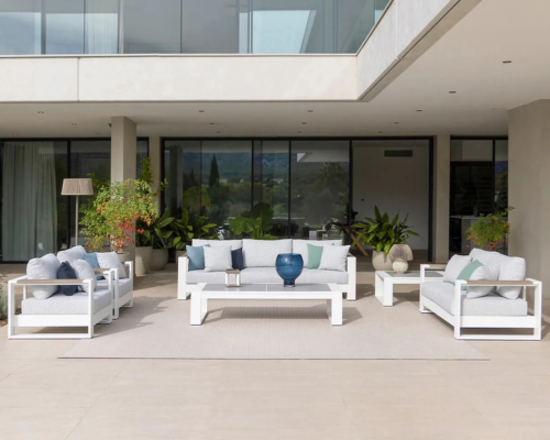 Les Jardins Rancho slider mobile 01 3 seats sofa comfort armchair coffee table