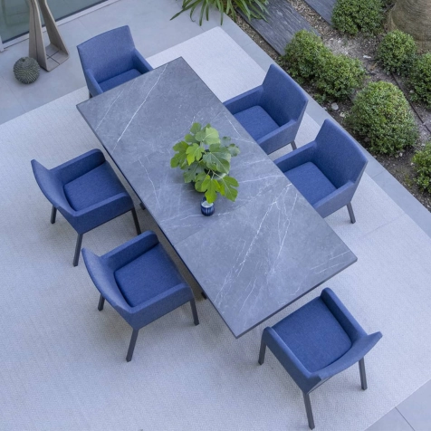 Les Jardins Amaka 04 black marble Ceramic Top Extendable Table Padded Armchairs Grey