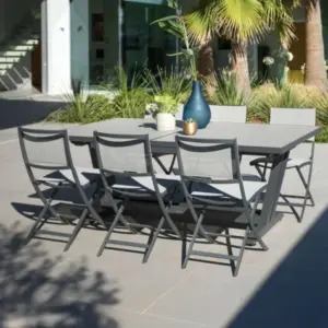 Les Jardins Amaka 05 Extendable Table Folding Chairs Spacegrey