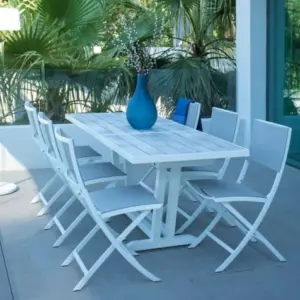 Les Jardins Amaka 06 Extendable Slatted Table Folding Chairs white