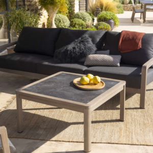 Les Jardins Copenhague 01 3 Seats Sofa grafito grey Sunbrella cushions Low Table Basse Carré