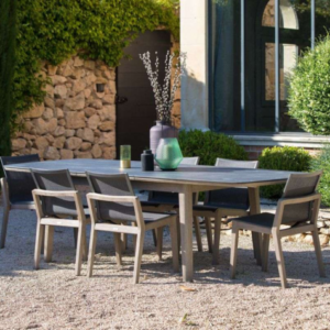 Les Jardins Copenhague 08 Dining Chairs grafito woven canvas HPL Extendable Table slategrey
