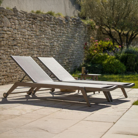 Les Jardins Copenhague 13 Stackable Sunloungers white grey Eden Batyline