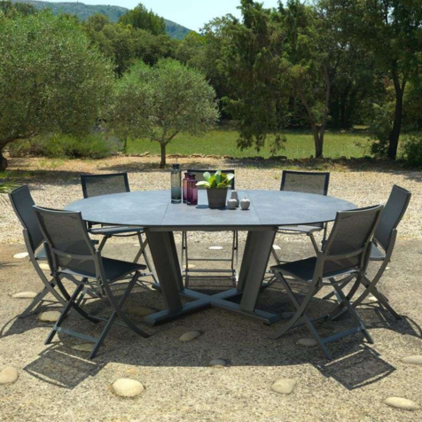 Les Jardins Hegoa 03 Round Extendable Table Space Grey Folding Chairs SpaceGrey