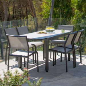 Les Jardins Ticao 02 Extendable Table Spacegrey Koton Stackable Chairs Armchairs Spacegrey